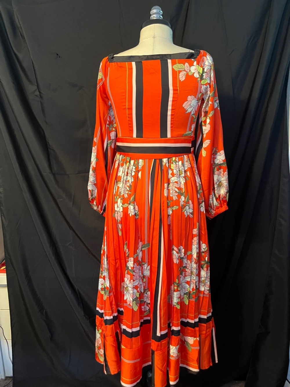 Vibrant Orange Floral Wrap Midi Dress - Picture 3 of 5